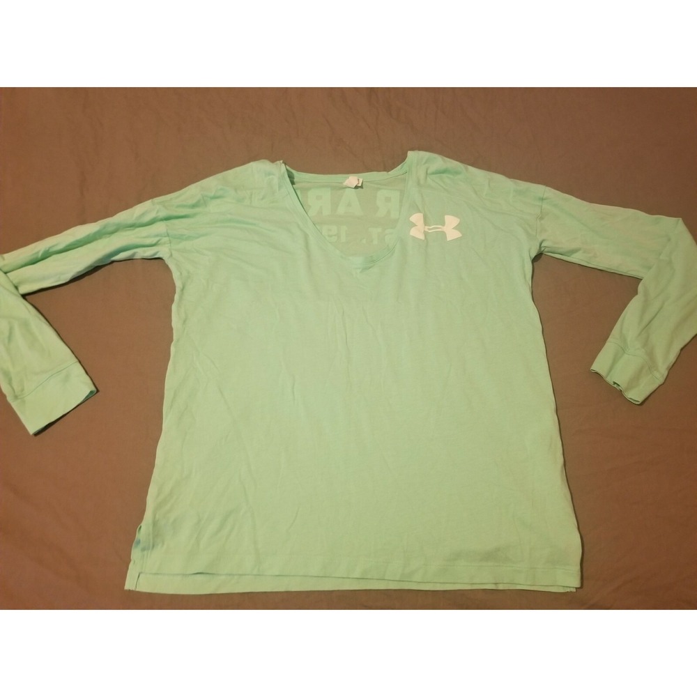Womens Under Armour Shirt S Small Green Long Sleeve Athletic Gym Workout